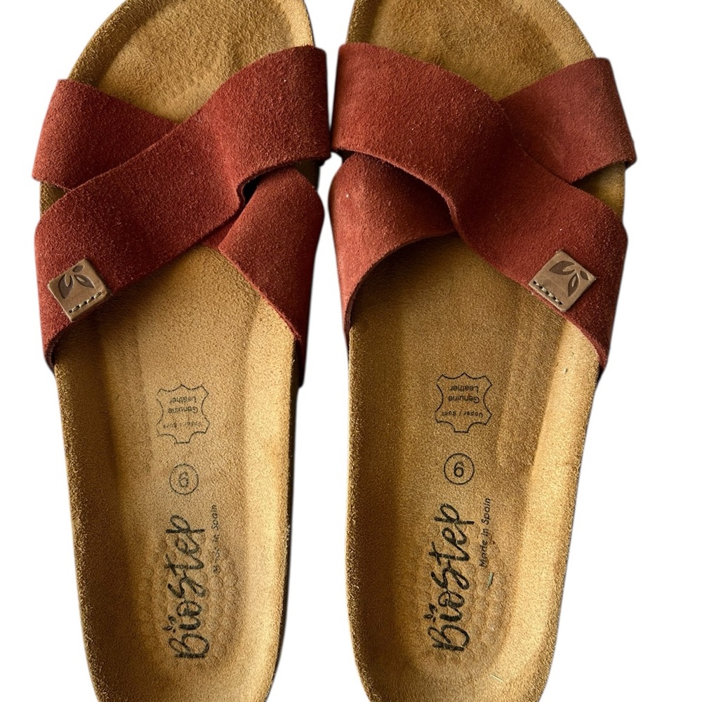 Biostep Orthopedic Cork Sandals Womens 9 Red Suede Nubuck Slip On Comfy Boho
